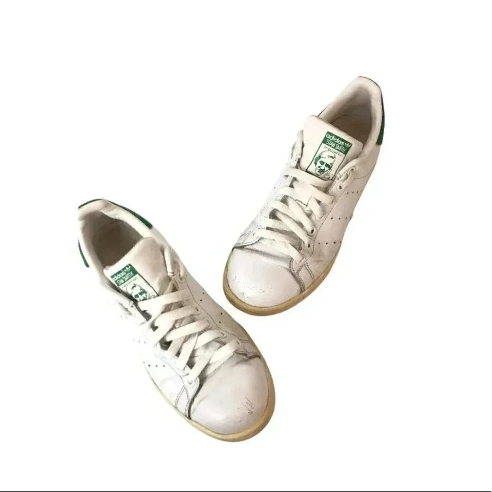 Womens Adidas Classic Stan Smith White Green Leather w/ Custom Laces Sz.7